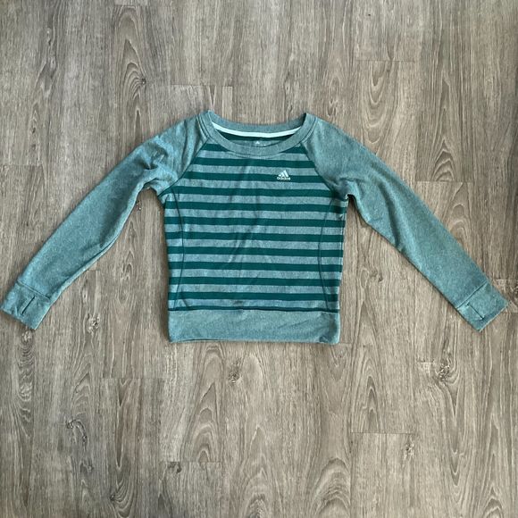 adidas Tops - Adidas Sweatshirt Women’s XS Climawarm Green Stripe Lightweight Crew‎ Neck